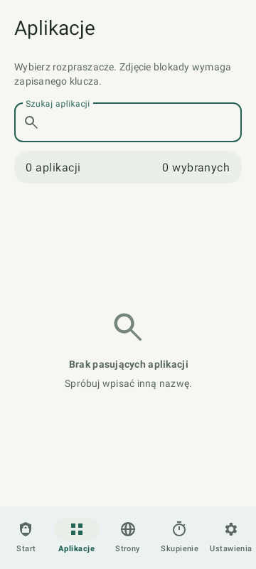 Zakładka Aplikacje z listą aplikacji do objęcia ochroną